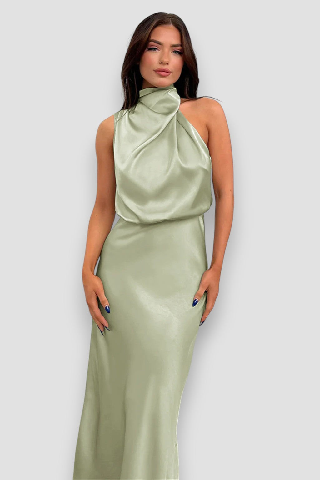 Amara | Elegancka satynowa sukienka z dekoltem halter