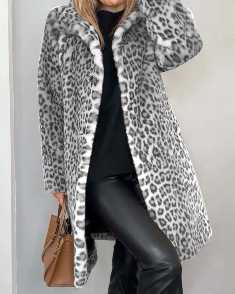 Ela - Long Soft Leopard Print Coat