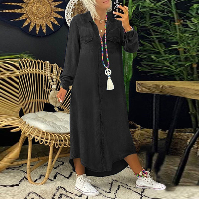 Ines - Long-Sleeved Denim Maxi Dress