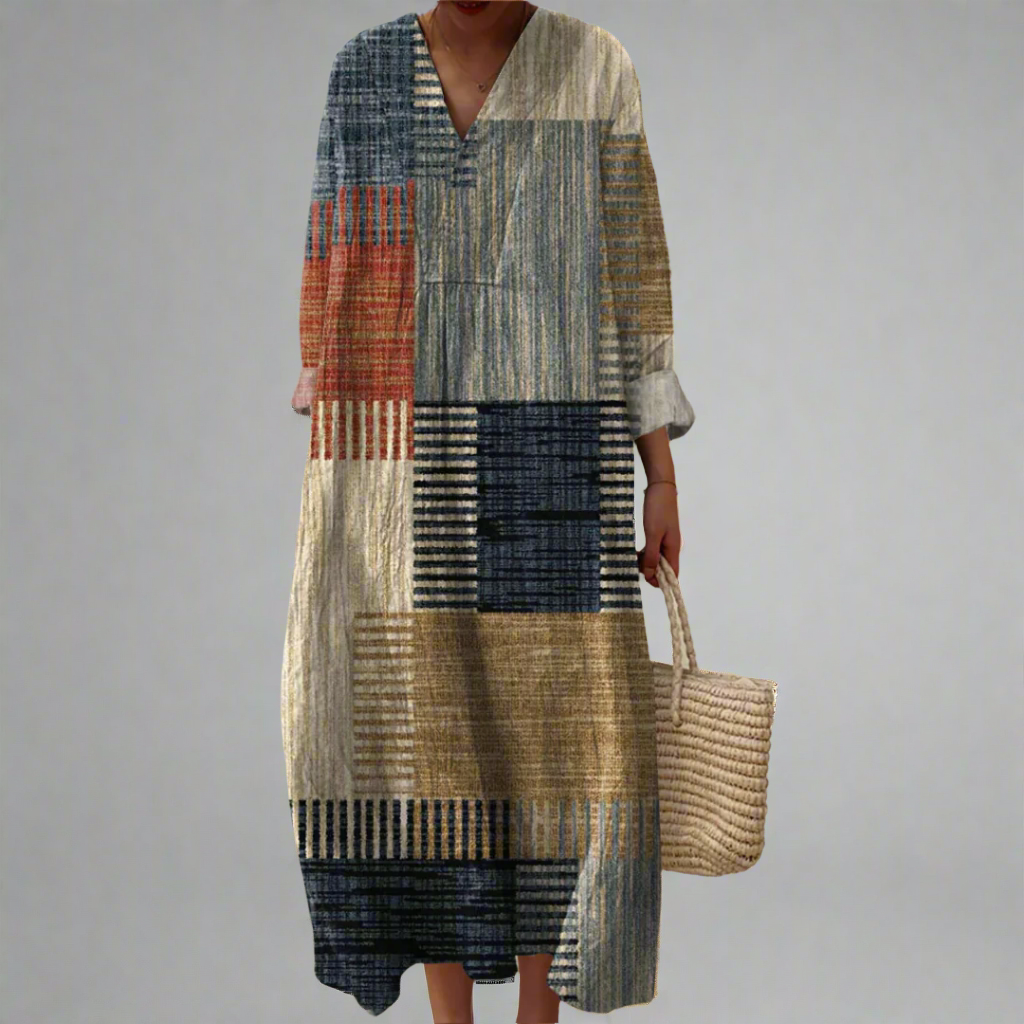 Harriet | Relaxed Maxi Patchwork Dress in Earth Tones