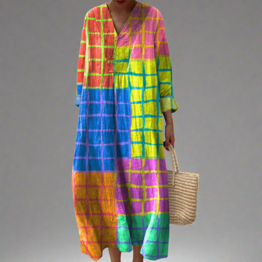 Leona™ | Vibrant Check Pattern Maxi Dress