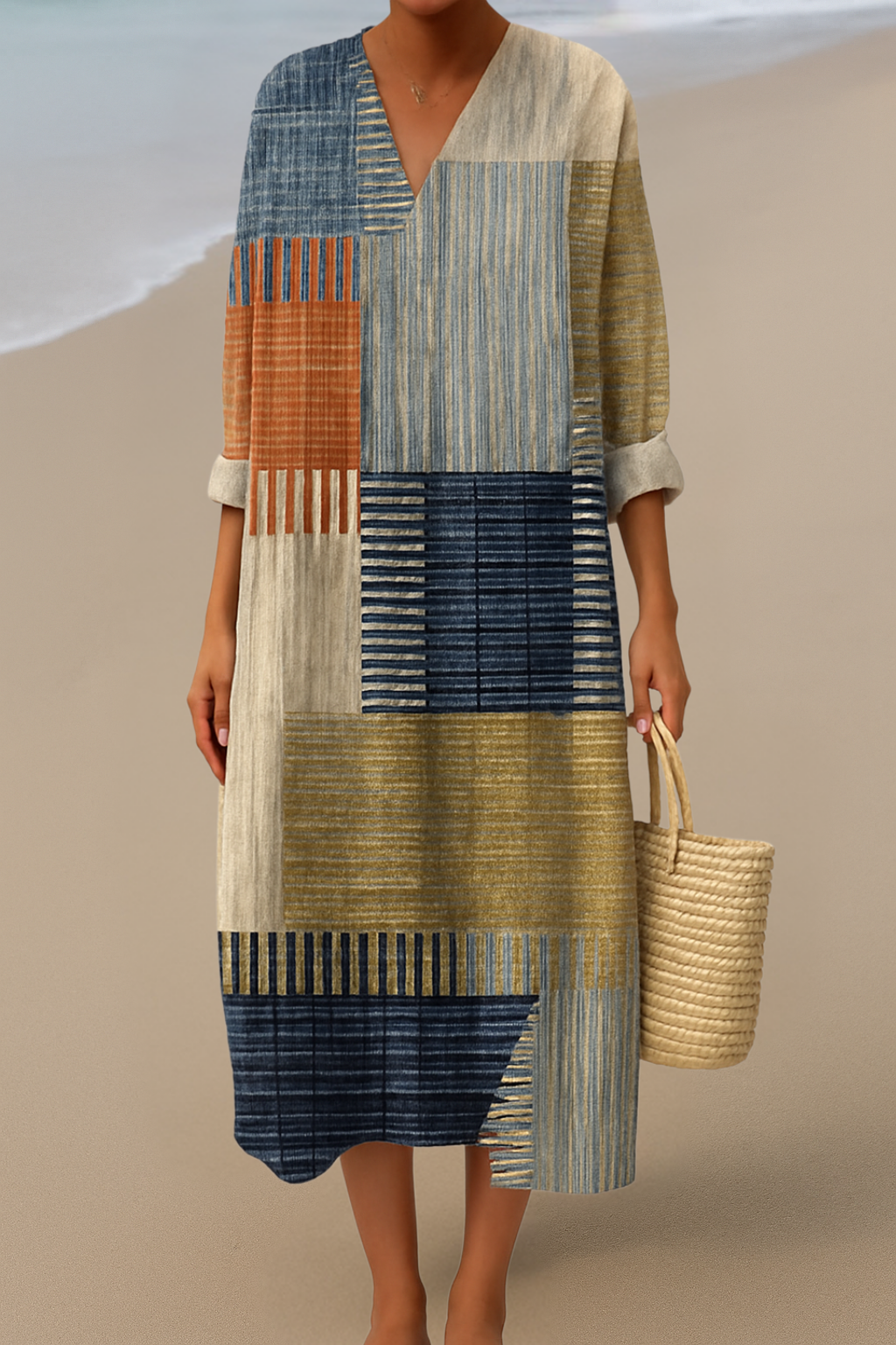 Long Dress with Patchwork Pattern – Natural Colours for a Bohemian Look