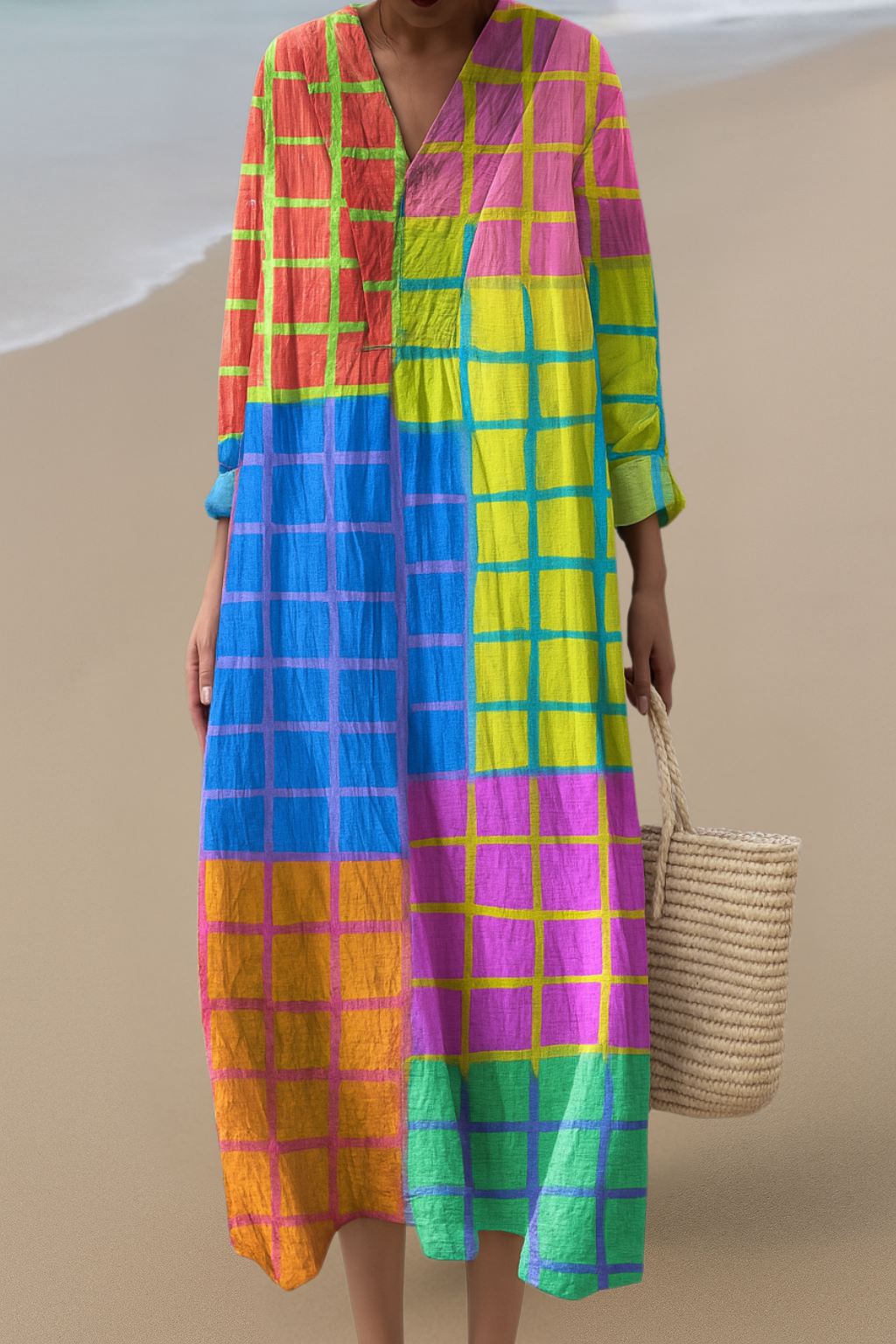 Colourful Grid Maxi Dress – Vibrant Energy, Relaxed Fit