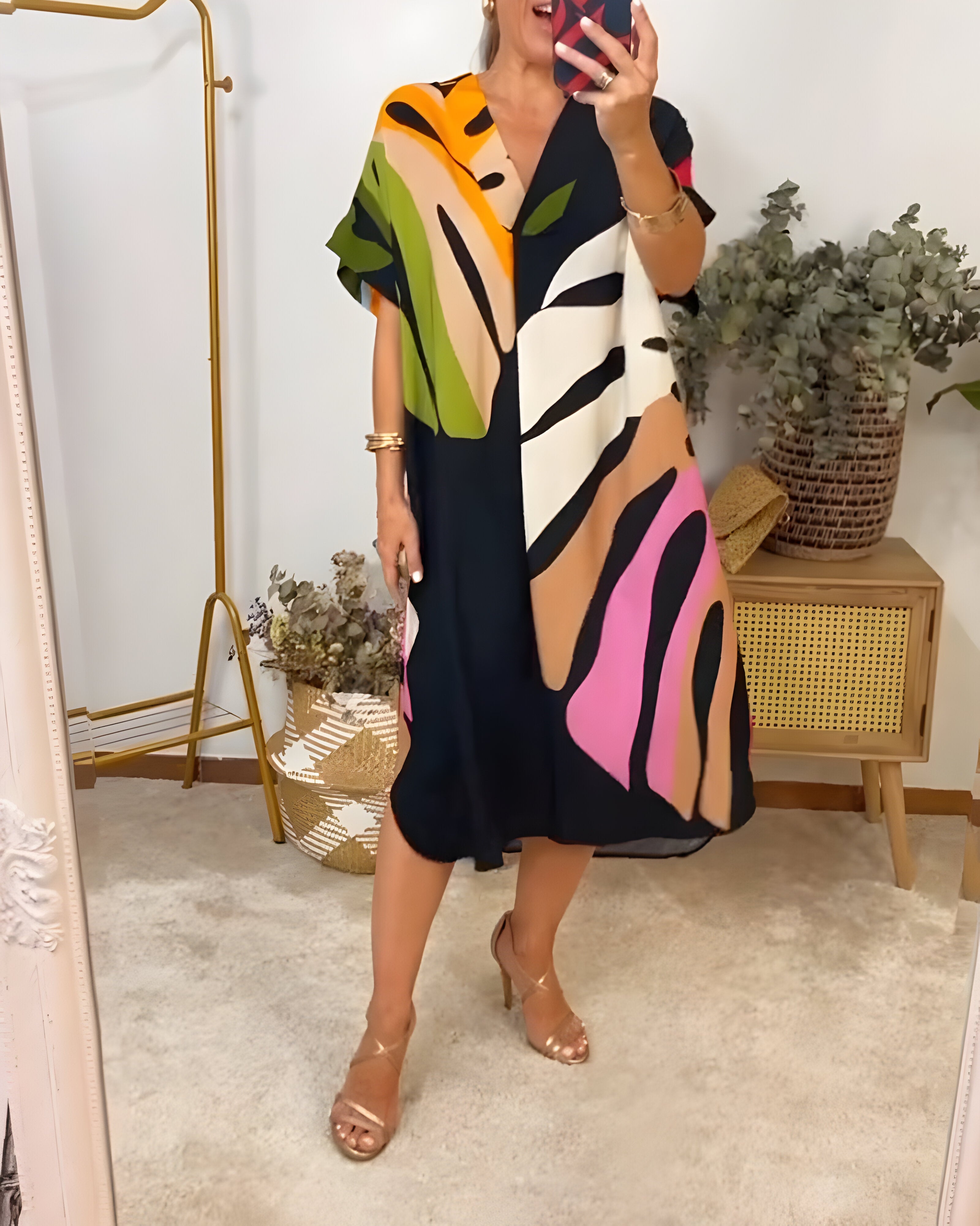 Élodie™ | Casual Dress with Leaf Print
