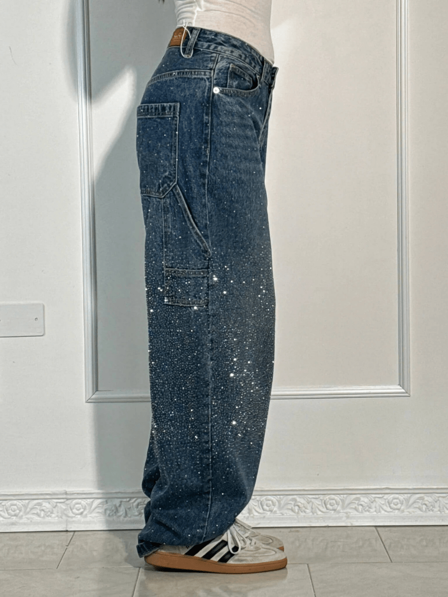 Katarzyna | Trendy Balloon Carpenter Jeans with Glitter