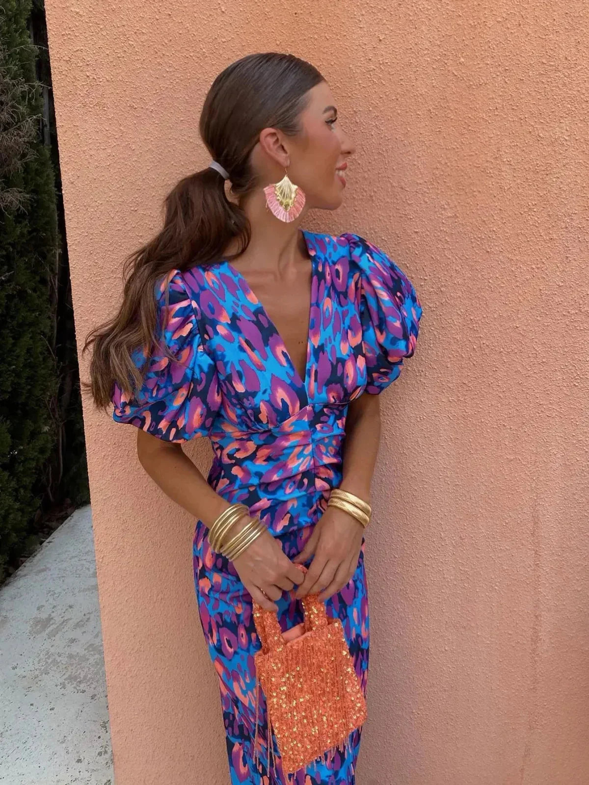Livor | Colourful Dress with Pleated Sleeves