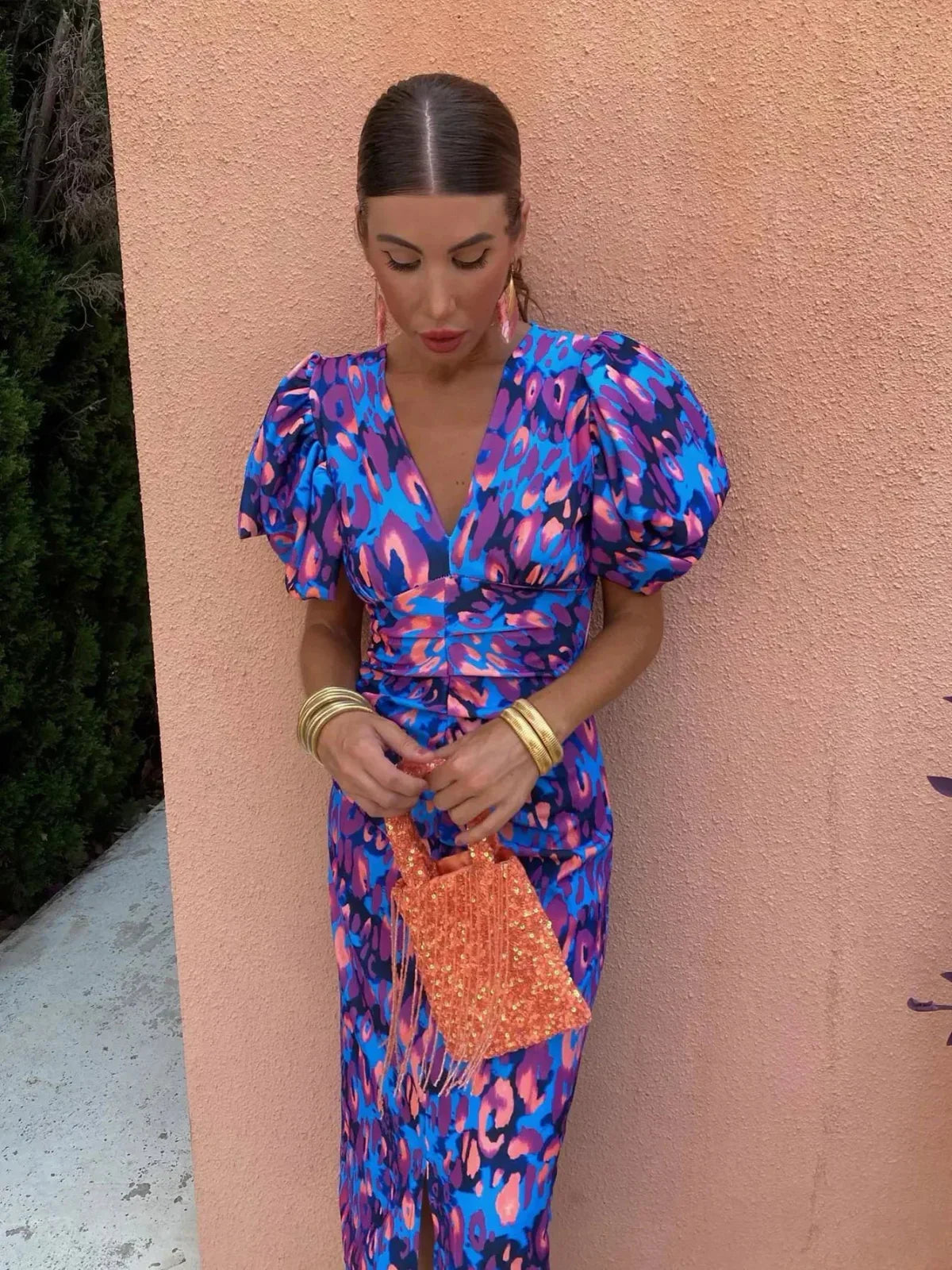 Livor | Colourful Dress with Pleated Sleeves