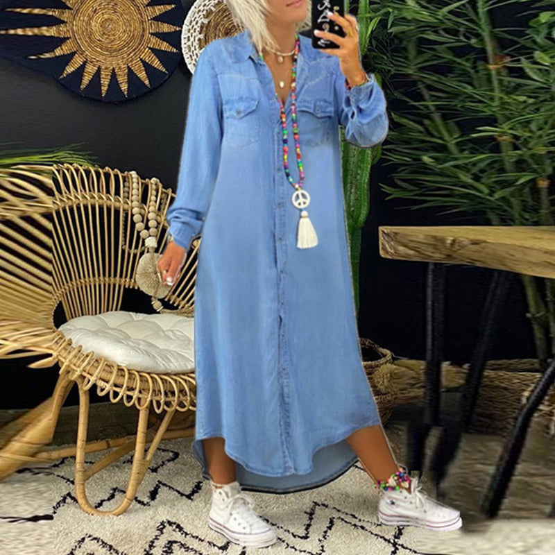 Ines - Long-Sleeved Denim Maxi Dress