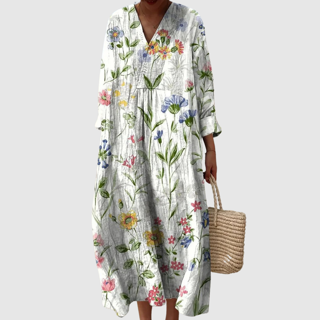 Evrane – Comfortable Midi Dress with Summer Flowers