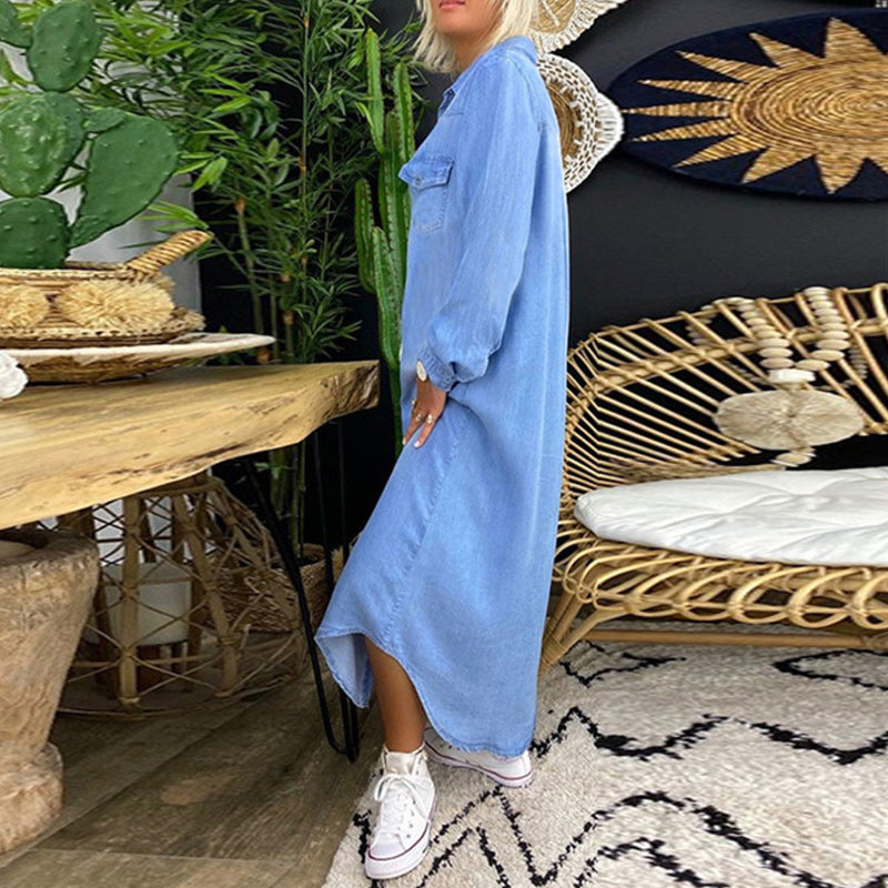 Ines - Long-Sleeved Denim Maxi Dress
