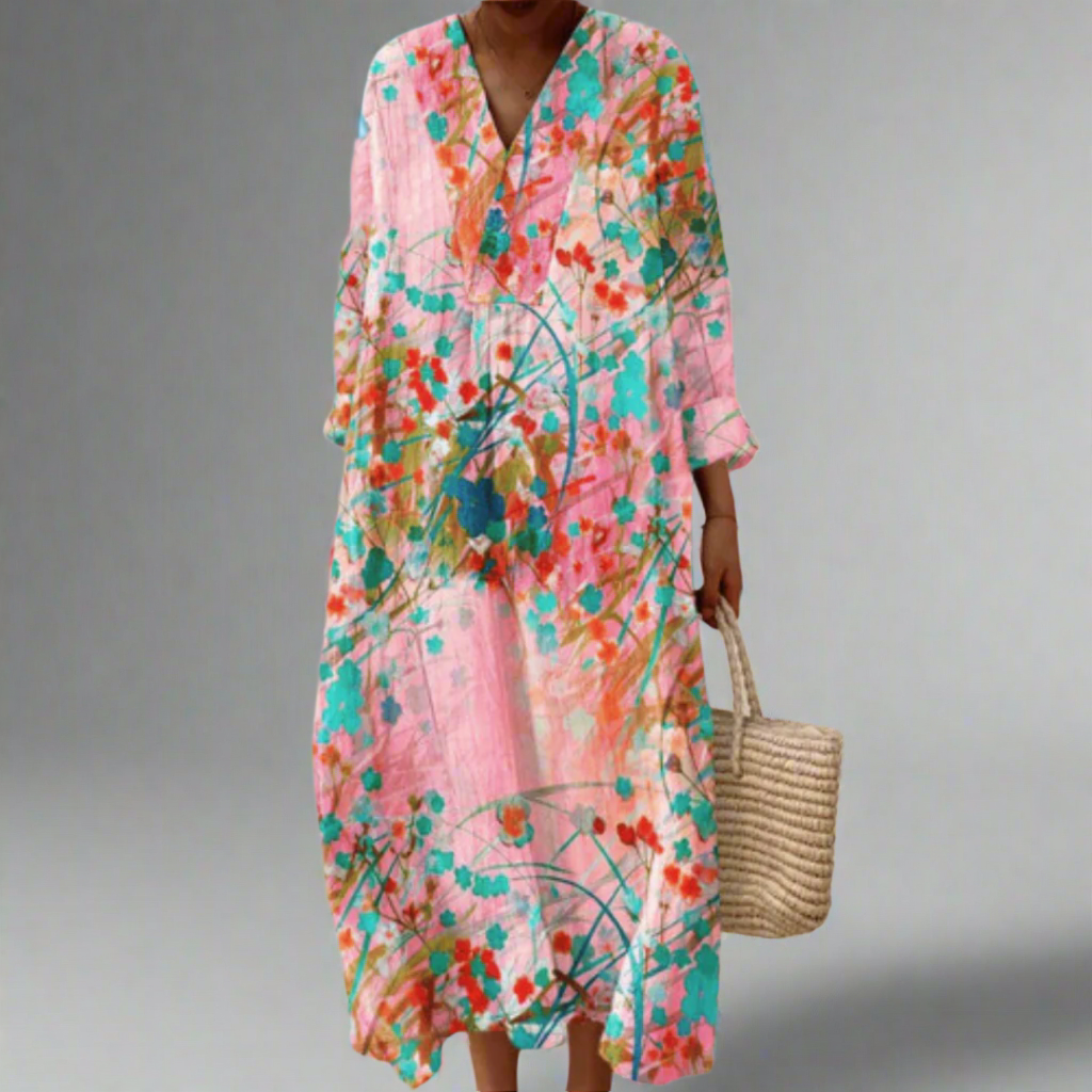 Lana | Flowing Floral Dress in Soft Blush