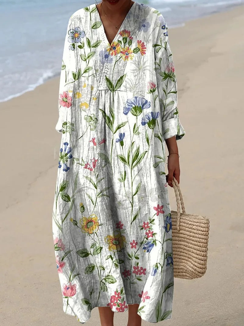 Evrane – Comfortable Midi Dress with Summer Flowers