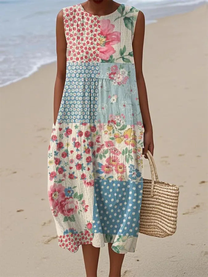 Adelina | Long Summer Dress with Floral Patchwork