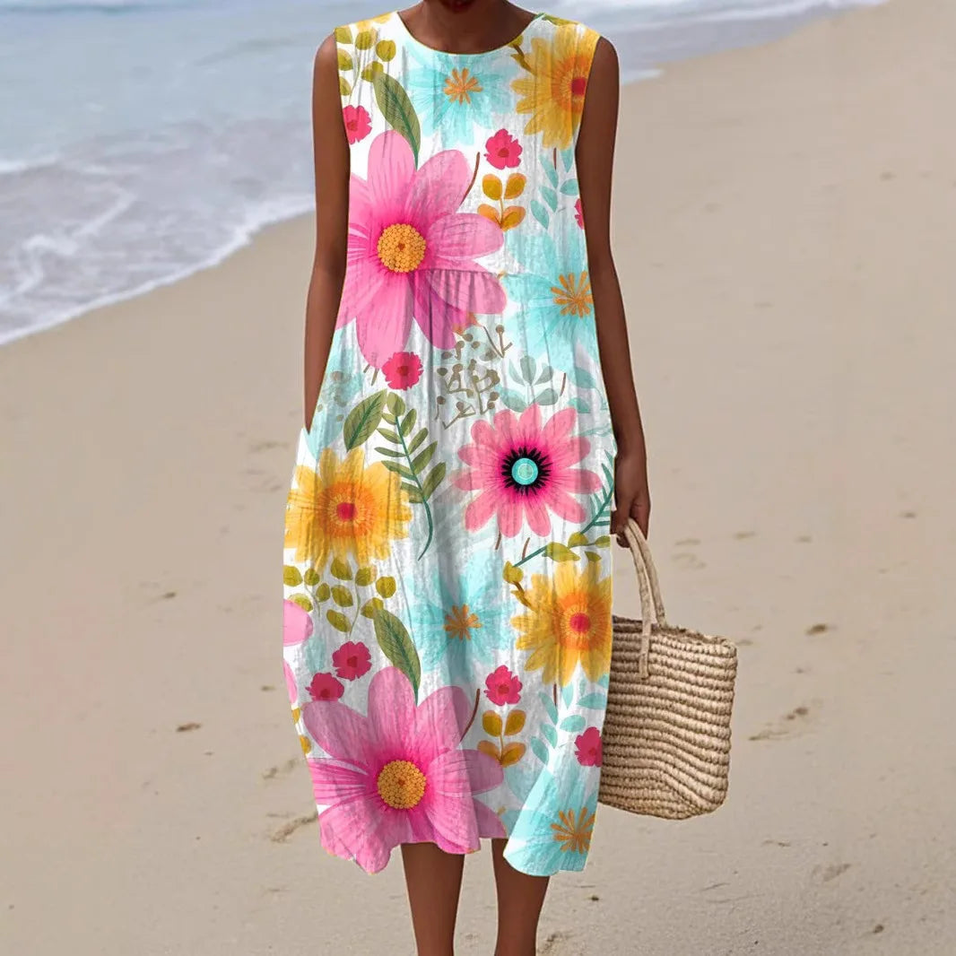 Adelina | Long Summer Dress with Floral Patchwork