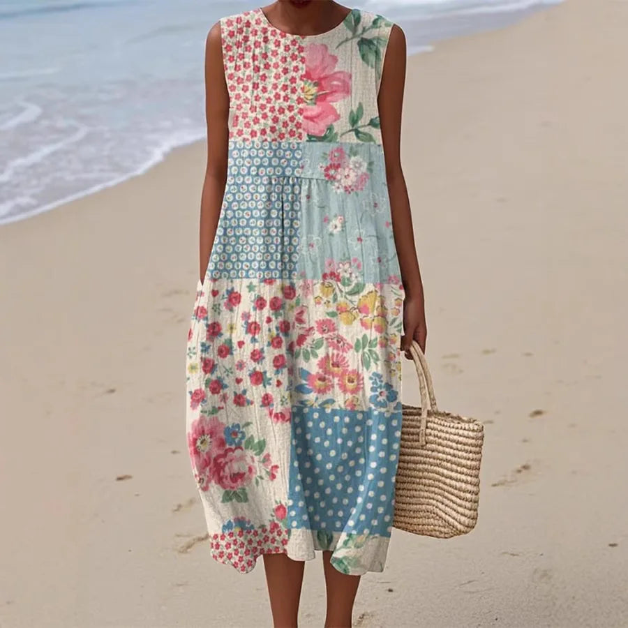 Adelina | Long Summer Dress with Floral Patchwork