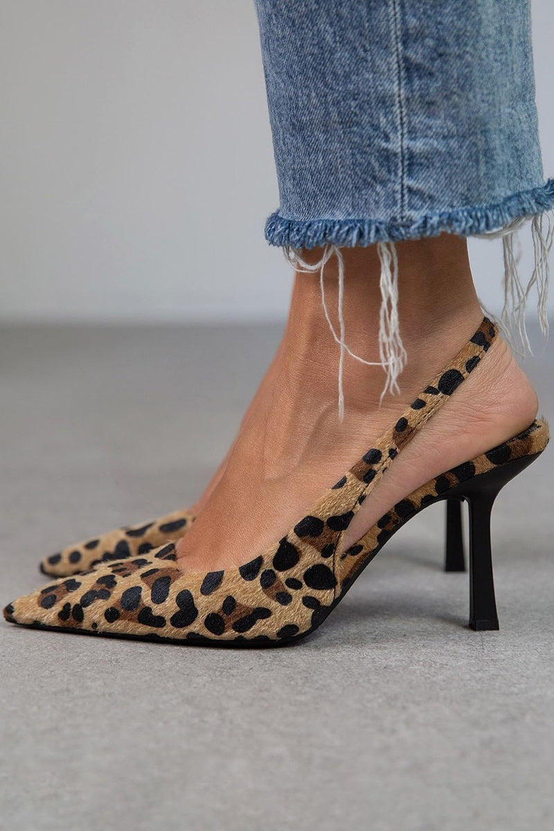 Liorina | Khaki Leopard Print Pointed Toe Court Shoes